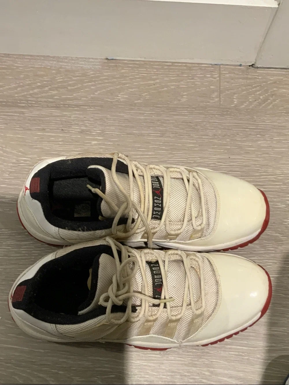 Jordan Low-Top Sneakers in White, Black & Red